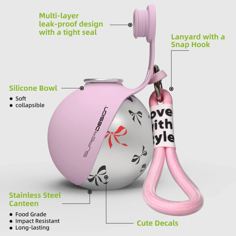 Portable Pet Water Bottle with Foldable Stainless Steel Bowl