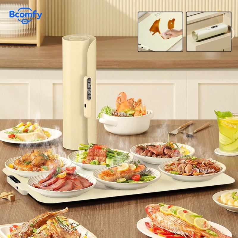 Electric Food Warmer Mat – Foldable Silicone Warming Tray with 6 Temperature Settings