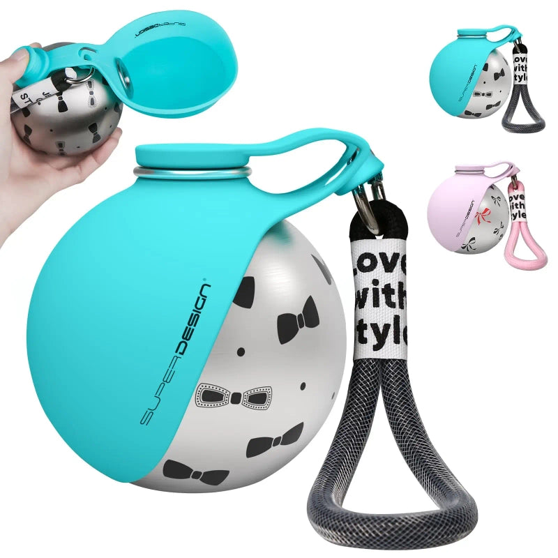 Portable Pet Water Bottle with Foldable Stainless Steel Bowl
