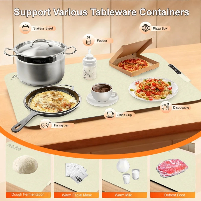 Electric Food Warmer Mat – Foldable Silicone Warming Tray with 6 Temperature Settings