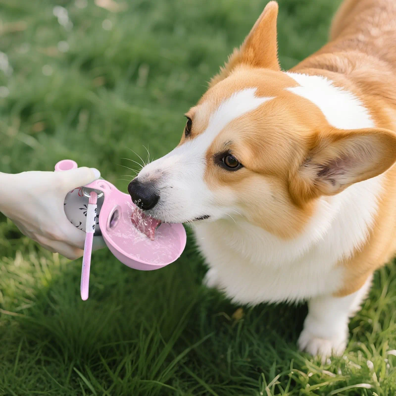 Portable Pet Water Bottle with Foldable Stainless Steel Bowl