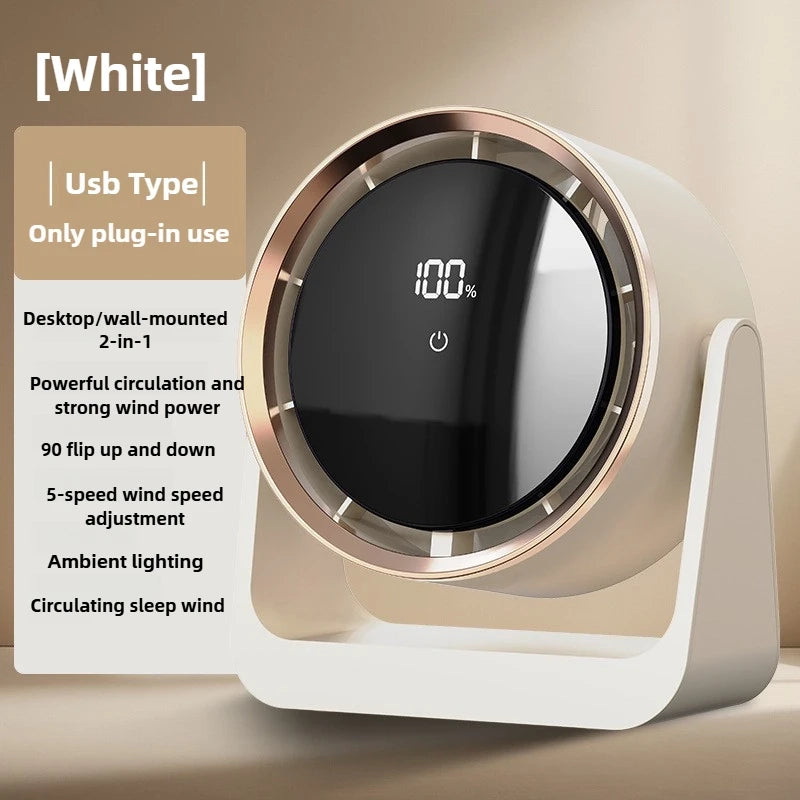 Desktop Fan with Digital Display – Wall-Mounted & Tabletop Mini Circulating Fan