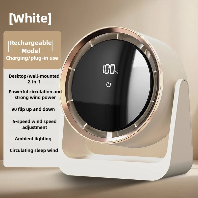 Desktop Fan with Digital Display – Wall-Mounted & Tabletop Mini Circulating Fan