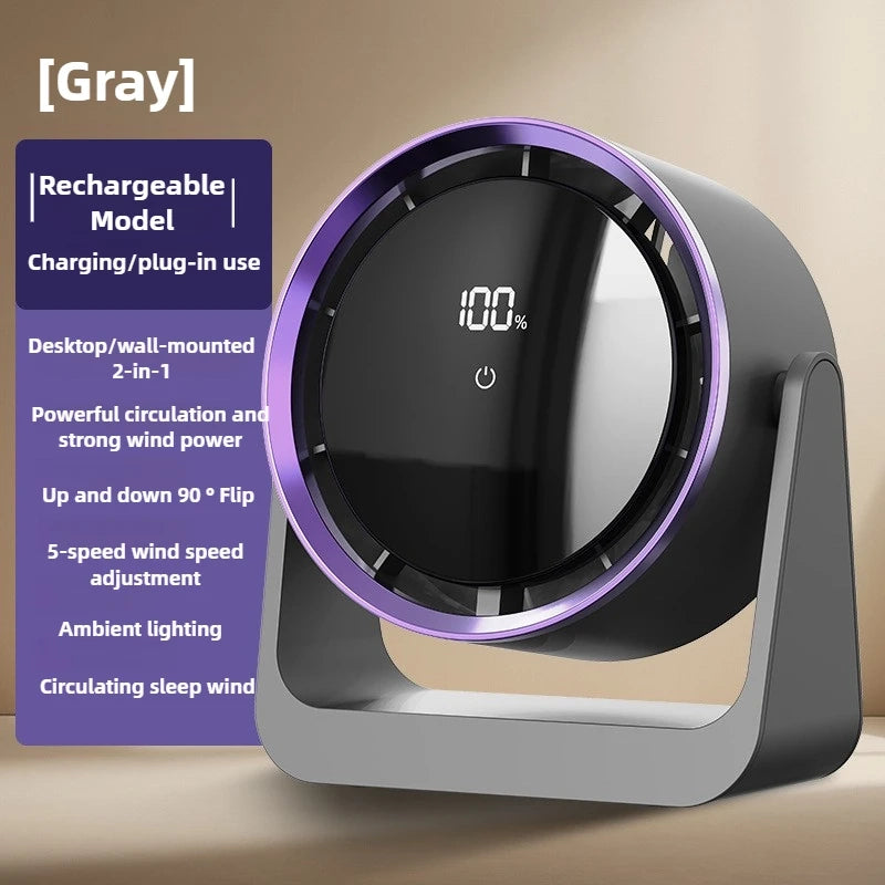 Desktop Fan with Digital Display – Wall-Mounted & Tabletop Mini Circulating Fan