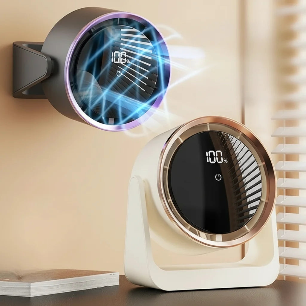 Desktop Fan with Digital Display – Wall-Mounted & Tabletop Mini Circulating Fan