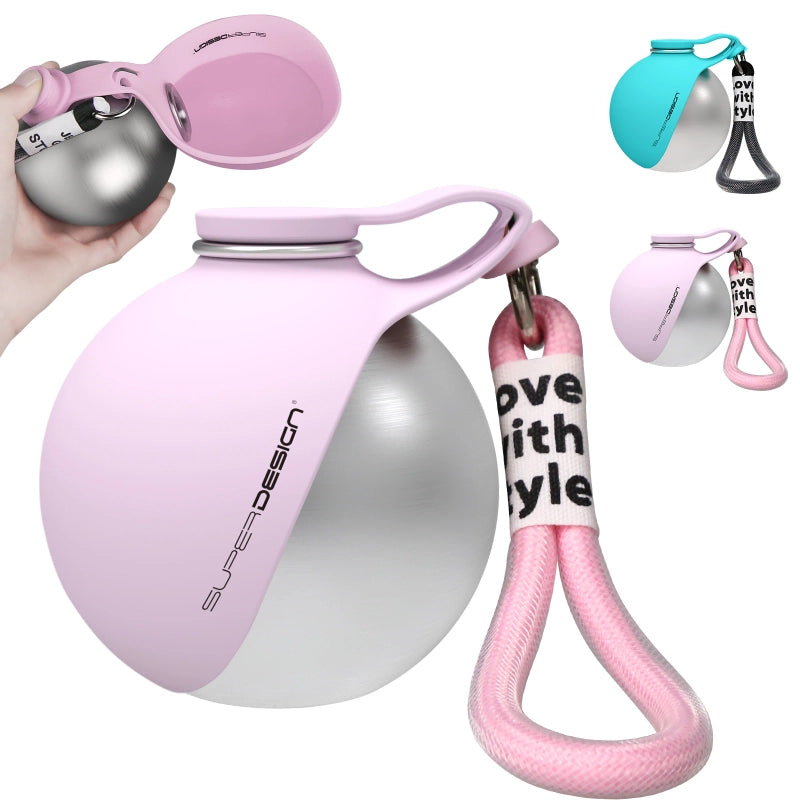 Portable Pet Water Bottle with Foldable Stainless Steel Bowl