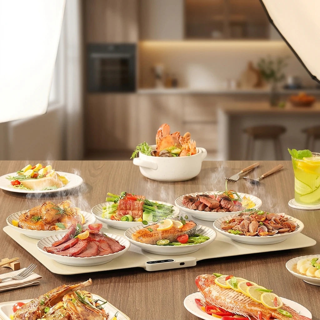 Electric Food Warmer Mat – Foldable Silicone Warming Tray with 6 Temperature Settings