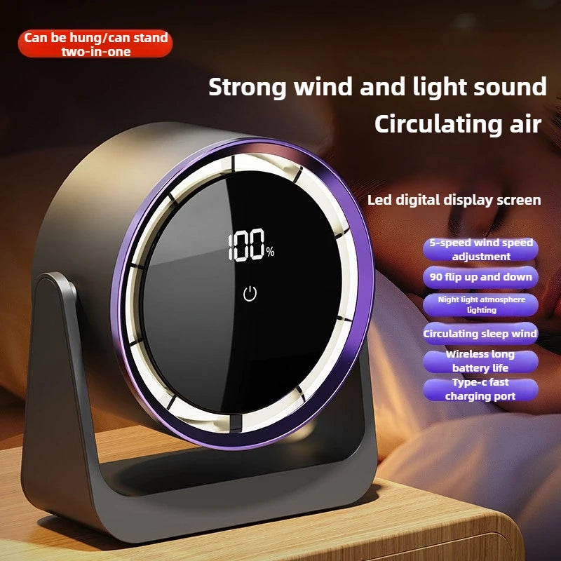 Desktop Fan with Digital Display – Wall-Mounted & Tabletop Mini Circulating Fan